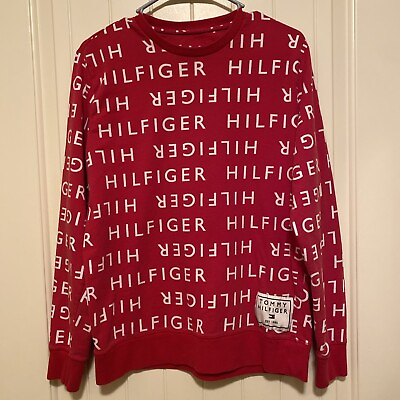 #ad Tommy Hilfiger Men#x27;s Sweatshirt Light Size Medium Red Allover $14.20