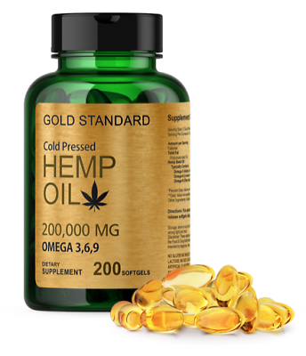 #ad 200000mg HEMP SEED OIL SOFTGELS Omega 3 6 9 Fatty Acids COLD PRESSED CAPSULE $54.95