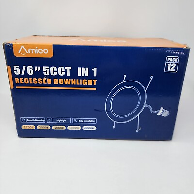 #ad 12 Pack Amico 5 6 Inch 5CCT LED Recessed Lighting Dimmable 2700K 6000K 1050LM $53.99