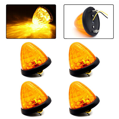 #ad 4pcs Amber Round LED Side Marker Beehive Cone Lights for Peterbilt Truck Trailer $18.94
