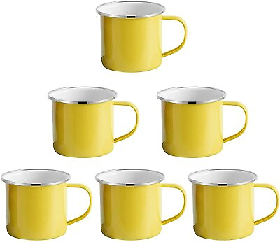 #ad 6pcs Yellow Enamel Mug12oz Sublimation Blank Coffee Mugs with Silver Rim C $52.51