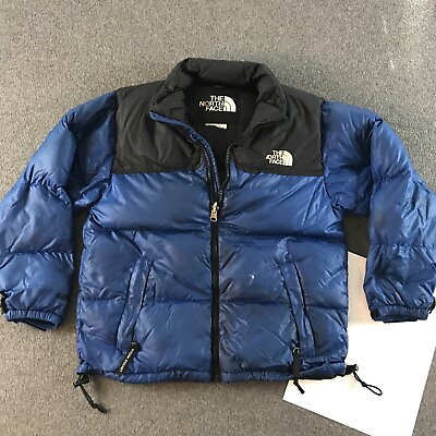 #ad North Face 600 Down Puffer Jacket Boys Small Blue Black Youth Kids Zip TNF #5315 $35.00