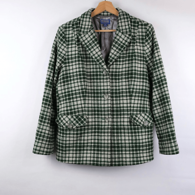 #ad Pendleton Wool Plaid Blazer Jacket Women#x27;s Size 16 Green $60.00