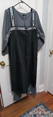 #ad Authentic Viking Woman#x27;s Costume 3 Pc Black Apron Over Gray dress Hat Size M $99.00