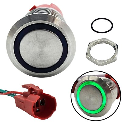 #ad Round Switch 240VAC Push Button Stainless ON OFF 16mm LED Ring Green AU $20.00