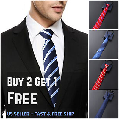 Men#x27;s Solid Color Ready Knot Pre Tied Formal Zipper Tie Neck Wear $5.63