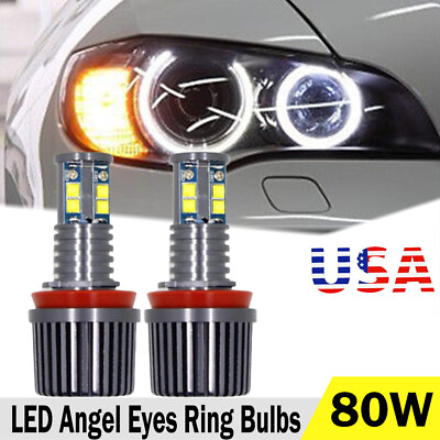 #ad 2pcs 80W 6000K White BMW H8 LED Angel Eyes Ring Marker Bulbs For 1 3 5 X Series $48.06