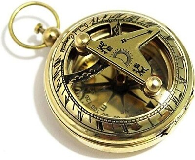#ad Brass Push Button Direction Sundial Compass Pocket Sundial Compass Gift $21.85