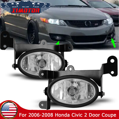 #ad for 06 08 Honda Civic 2 Door Coupe Fog Lights Clear Glass Lens Wiring Kit Switch $46.99