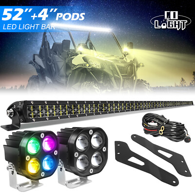 #ad Dual row 52quot; LED Light Bar2X 4quot; RGB Pods2X Light Bar BracketsWire for Can Am $468.99