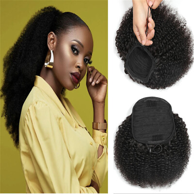 #ad 8 20 inch Afro Kinky Curly Ponytail Clip in Hair Extension Human Hair Drawstring $62.89