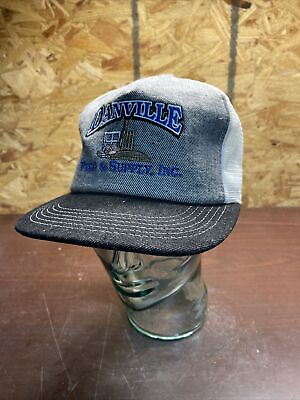 #ad VTG Danville Feed amp; Supply Inc. Black Denim Grey White Trucker Snapback Hat $24.95
