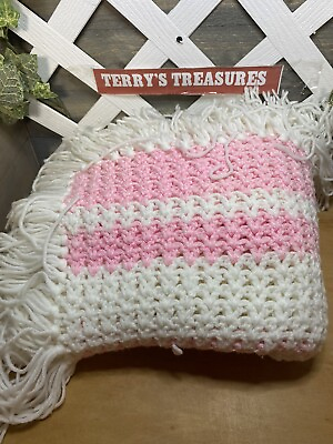 #ad Soft Handmade Crochet Baby Blanket Pink amp; White 48” X 48” $15.00