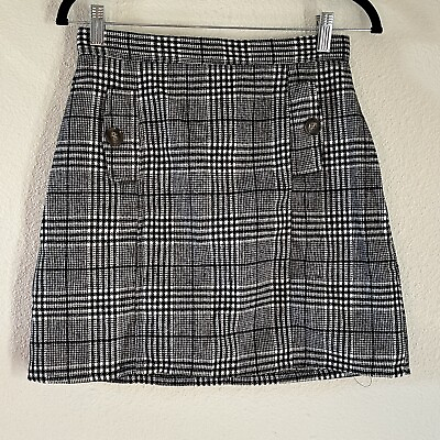 #ad #ad Plaid Fall Winter Mini Skirt Black White Size Medium $18.00