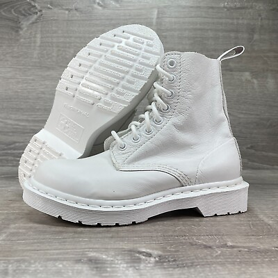 #ad Dr. Doc Martens 1460 Pascal Mono Boots Women Size 5 White Leather Combat $53.99
