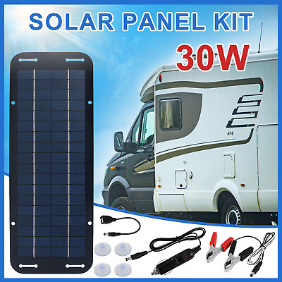 #ad 30W Solar Panel 12V Trickle Charge Battery Charger Kit Maintainer Marine RV Car $13.21