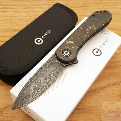 #ad Civivi Elementum Folding Knife 2.96quot; Damascus Steel Blade Carbon Fiber Handle $97.75