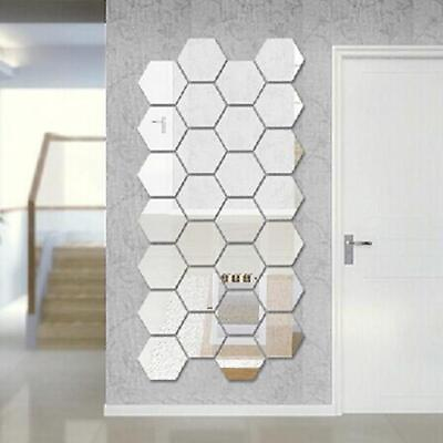 #ad 12pcs Hexagon Wall ers DIY Geometric 3D Mirror Wall ers Art $5.20
