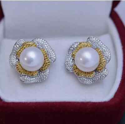 #ad AAAA 10 11 mm beautiful Pretty design South Sea white stud pearl earring 925s $79.00