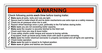 #ad Trailer Towing Checklist Warning Decal Sticker Label Safety FREE Shipping $6.25