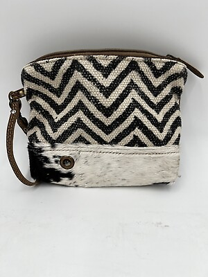 #ad Upcycled purse Myra Boutique Hand Bag Cowhide Chevron Leather Crossbody $17.50