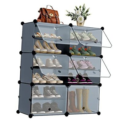 #ad 6 Tier Shoe Rack Plastic 24 Pair Storage Organizer for Shoes 24 Pairs Grey $58.21