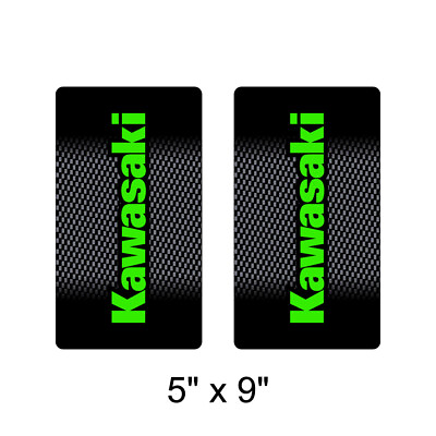 Kawasaki fork tube decals 5quot;x9quot; carbon background green logo FREE SHIPPING $25.00