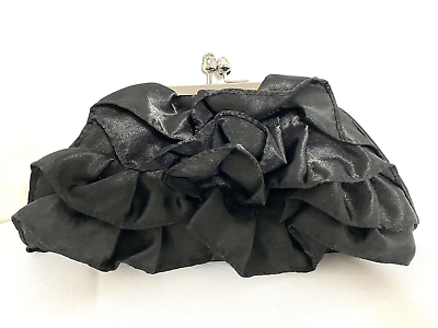 #ad Unbranded Black Satin Ruffled Hand Bag Dress Evening Purse Clutch $6.64