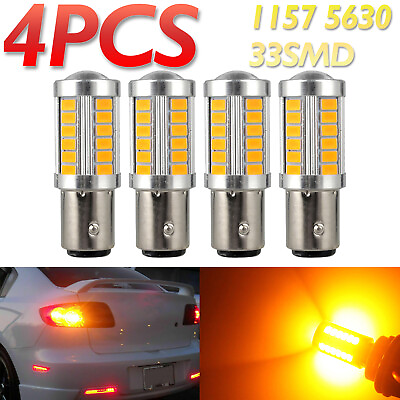 #ad 4Pcs Amber 1157 LED Bulbs BAY15D Turn Tail Brake Stop Backup Signal Light 33SMD $8.39
