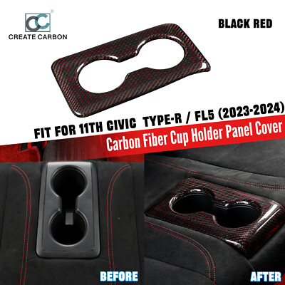 #ad #ad Dry Carbon Fiber Rear Cup Holder Cover for Honda Civic Type R FL5 Black Red $119.99