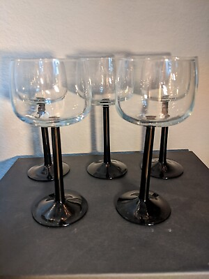 #ad Vintage Luminarc Domino Black Stem Rhine Wine Glasses set of 5 $39.99