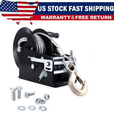 #ad 3500lbs 33ft Cable Dual Gear Hand Winch Hand Crank Manual Boat Trailer Pulling $49.99
