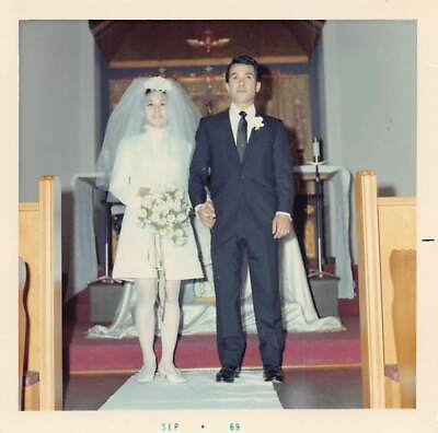 #ad Vtg Color Photo 1960s Asian American Church Wedding Ceremony Bride Groom 1969 16 $3.50