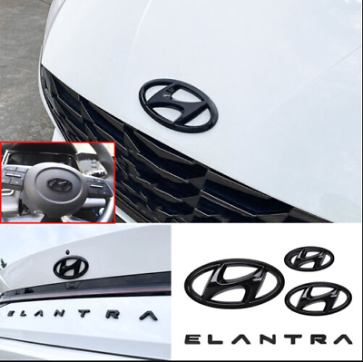 #ad Glossy Black Front Rear Emblem Letter Logo Badge For Hyundai Elantra 2021 2023 $29.38