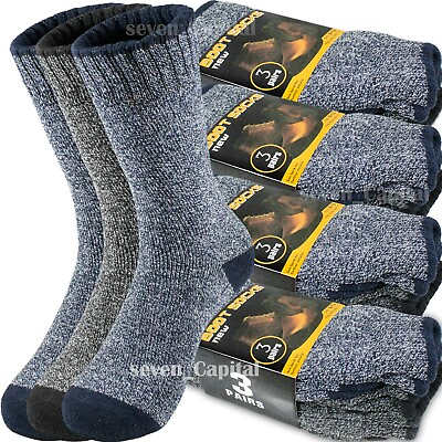 #ad 3 12 Pair Mens Winter Thermal Warm Heavy Duty Cotton Crew Work Boots Socks 9 13 $7.99