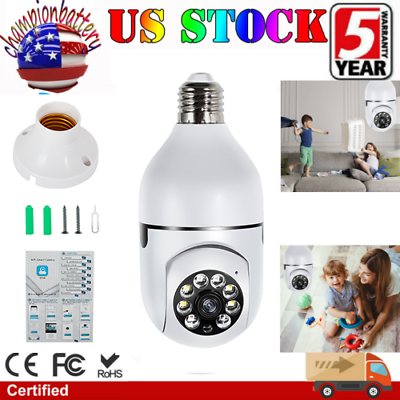#ad Panorama Screw in Light Bulb Security Camera Outdoor 2.4G 5G Wi Fi 1080P Smart $14.99