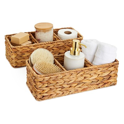 #ad 2x Water Hyacinth Storage Organizer Basket w Hooks for Bathroom Laundry Nursery $30.39