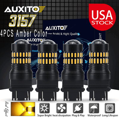 #ad 4x Amber Yellow 3157 3156 High Power LED LED Turn Signal Light Bulbs 4057 4157A $23.99