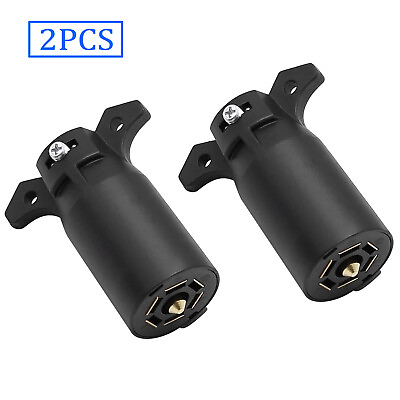 #ad Pair 7 Way Round RV Style Trailer Light Plug Connector Replacement End Blade Qhe $10.99