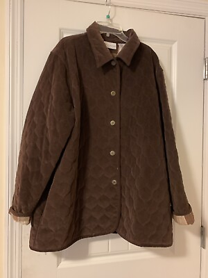 #ad Alfred dunner brown quilted plaid inner womens long coat sz 18 $18.00