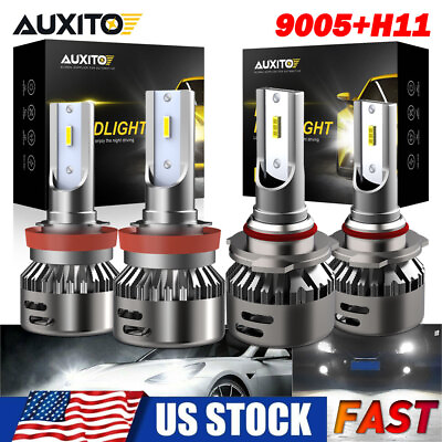 #ad 4Pcs AUXITO 9005 H11 LED Headlight Bulbs Combo Kit 360° High Low Beam Aluminium $37.04