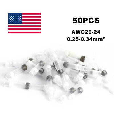 #ad 50pcs White Solder Seal Sleeve 26 24AWG Heat Shrink Butt Wire Connector Terminal $5.99