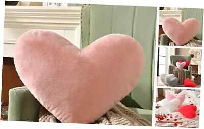 #ad Heart Pillow Fluffy Heart Shaped Throw Pillows Super Soft Faux Rabbit Fur Pink $41.91