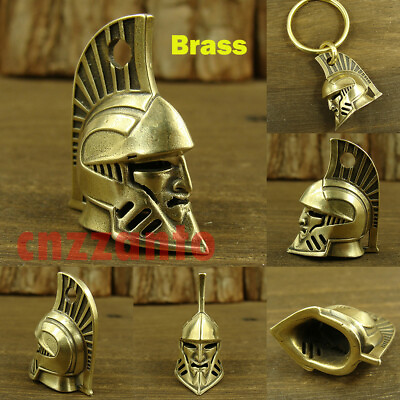 #ad Solid Brass key chain ring Spartan Helmet shaped hook clip Biker funker H725 $13.99