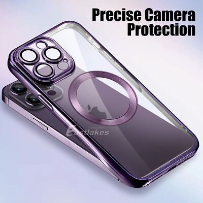 #ad For Apple iPhone 14 Pro Max 13 Plus Clear Case Slim Plating MagSafe Magnet Cover $7.19