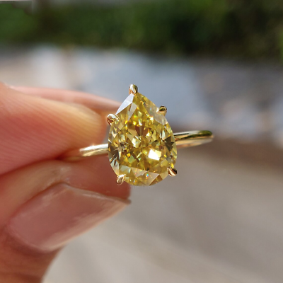 #ad 2 Carat Pear Cut Moissanite Canary Yellow Solitaire Valentine 925 Silver Ring $123.99