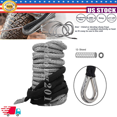 #ad Synthetic Winch Rope Line 1 4quot;x50#x27; 10000LBS Recovery Cable 4WD w Sheath ATV CT $13.95