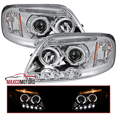 #ad Projector Headlights Fits 1997 2003 Ford F150 Expedition LED Strip Halo Lamps $115.49
