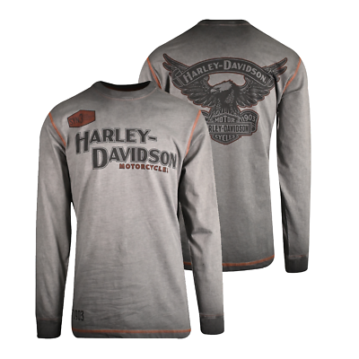 #ad #ad Harley Davidson Men#x27;s T Shirt Grey Distressed Iron Block Long Sleeve S48 C $48.75