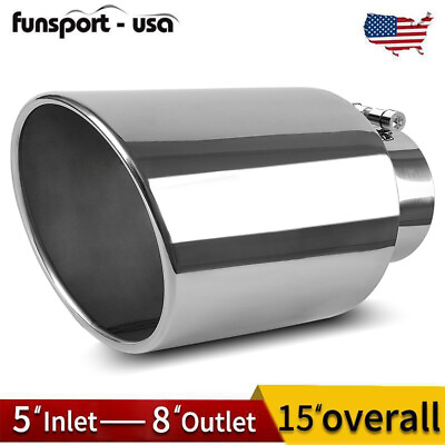 #ad Stainless Steel Exhaust Tip 5quot; Inlet 8quot; Outlet 15quot; Long Bolt On Polished $46.90